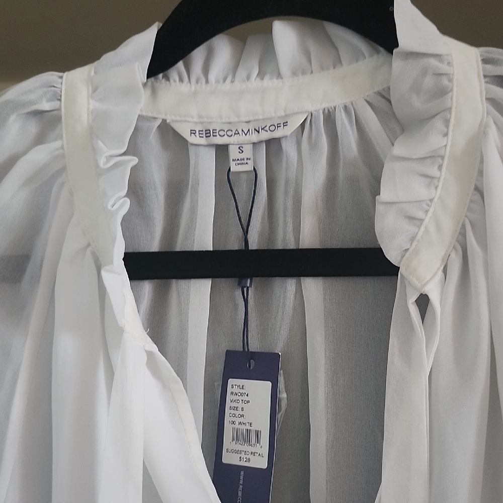 Rebecca Minkoff Sheer White Ruffle Blouse
